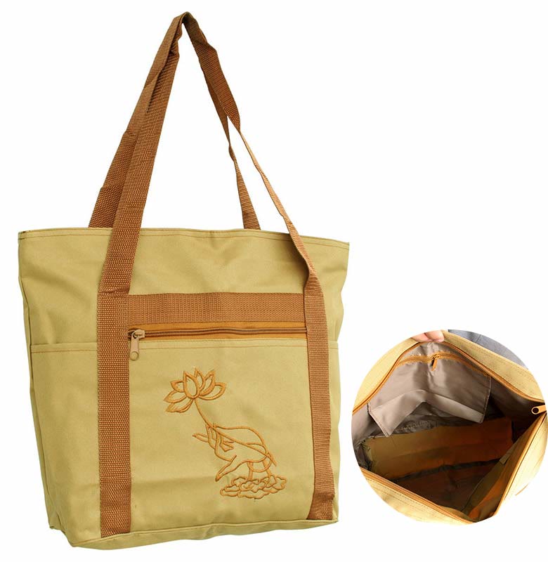 Spiritual Mind Practice Lotus Embroidery Pattern Canvas Shoulder Bag Tote Bag - Image 2