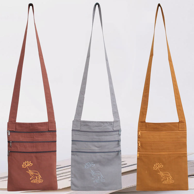 Spiritual Mind Practice Lotus Embroidered Cotton Shoulder Bag Crossbody Bag - Image 10