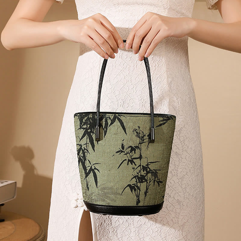 Green Bamboo Print Vintage Crossbody Bag Handbag - Image 3