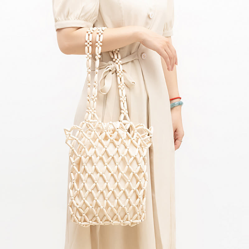 Hand-woven Wooden Beads Shoulder Bag Handbag - Image 18