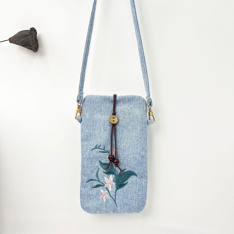 Small Embroidered Flowers Crossbody Bag Shoulder Bag Cellphone Bag 11*20cm - Image 19