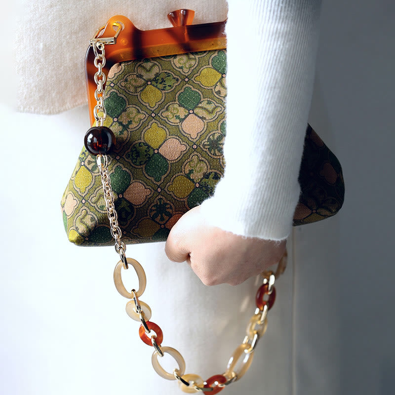 Green Leaves Handbag Metal Chain Crossbody Bag Shoulder Bag Cellphone Bag - Image 11