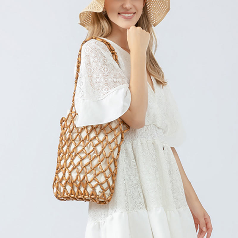 Hand-woven Wooden Beads Shoulder Bag Handbag - Image 16