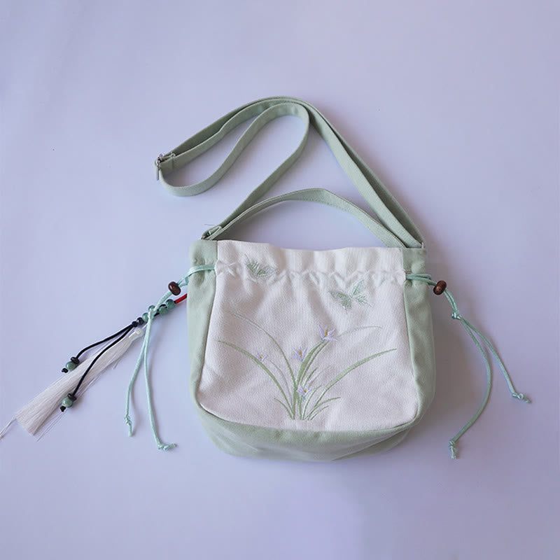 Handmade Embroidered Flowers Canvas Tote Shoulder Bag Handbag - Image 5