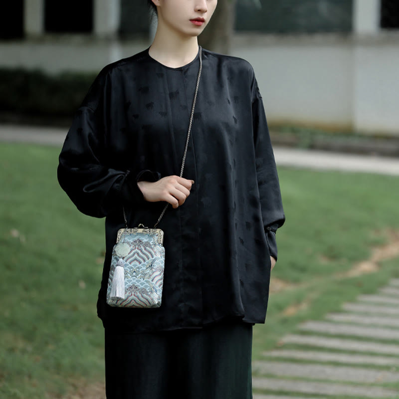 Small Blue Ocean Waves Metal Chain Crossbody Bag Shoulder Bag Cellphone Bag - Image 15