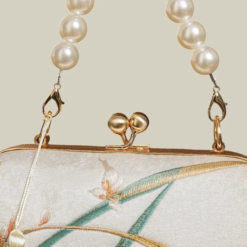 Orchid Bloom Embroidered Kiss-Lock Handbag with Pearl Handle - Image 8