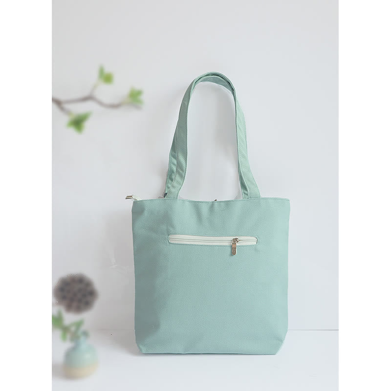Pear Flower Plum Peach Blossom Bamboo Embroidery Canvas Large Capacity Shoulder Bag Tote Bag - Image 6