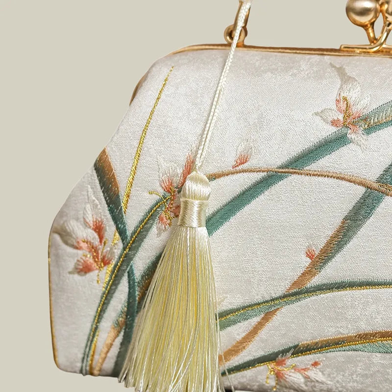 Orchid Bloom Embroidered Kiss-Lock Handbag with Pearl Handle - Image 5