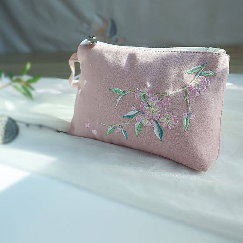Small Flower Plum Cherry Crane Peach Blossom Embroidery Canvas Wallet Shopping Purse - Image 26