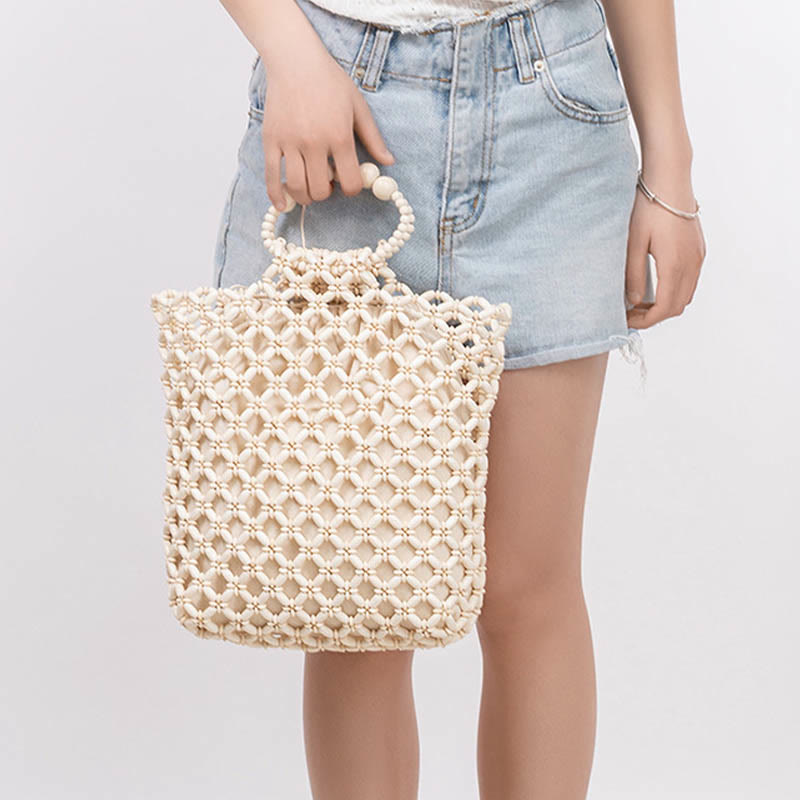 Hand-woven Fishing Line Braiding Mesh Hollow Wooden Beads Handbag - Image 11