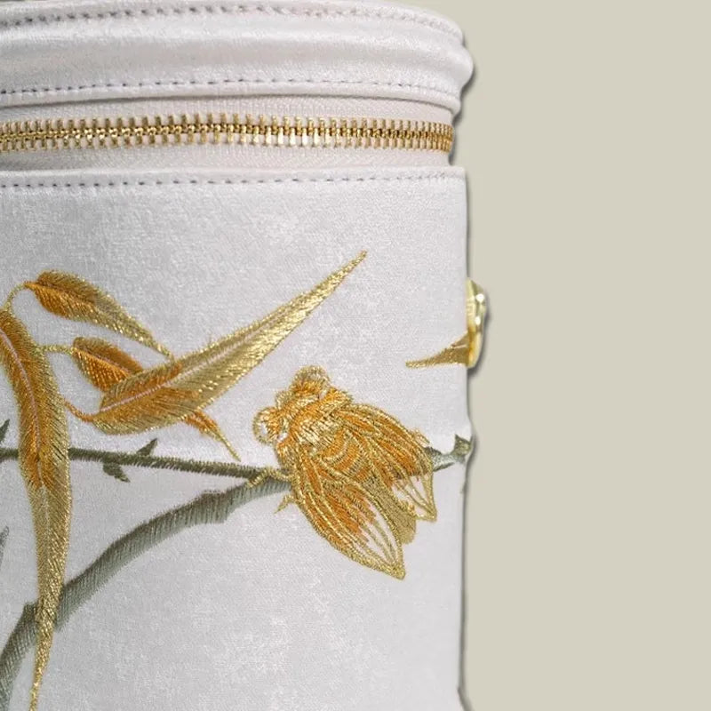 Cicada Song Embroidered Green Mini Bucket Bag - Image 17