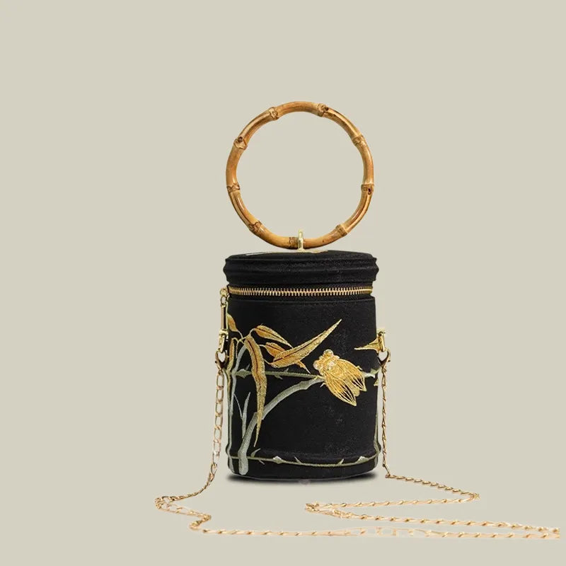 Cicada Song Embroidered Green Mini Bucket Bag - Image 22
