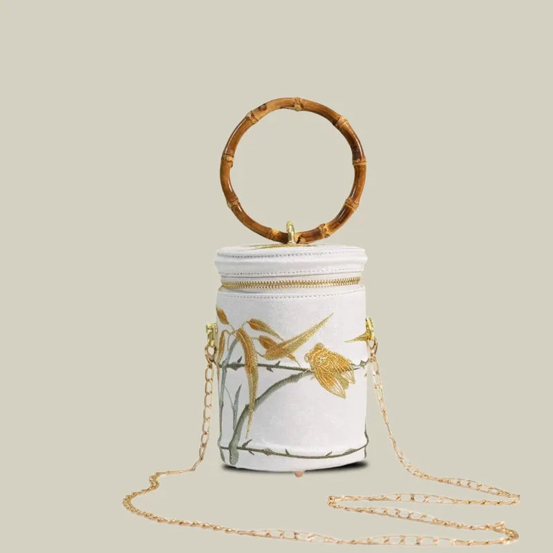 Cicada Song Embroidered Green Mini Bucket Bag - Image 20