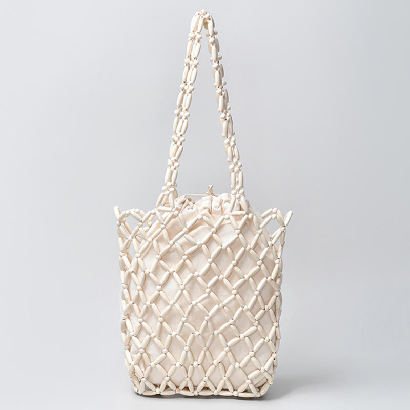 Hand-woven Wooden Beads Shoulder Bag Handbag - Image 17