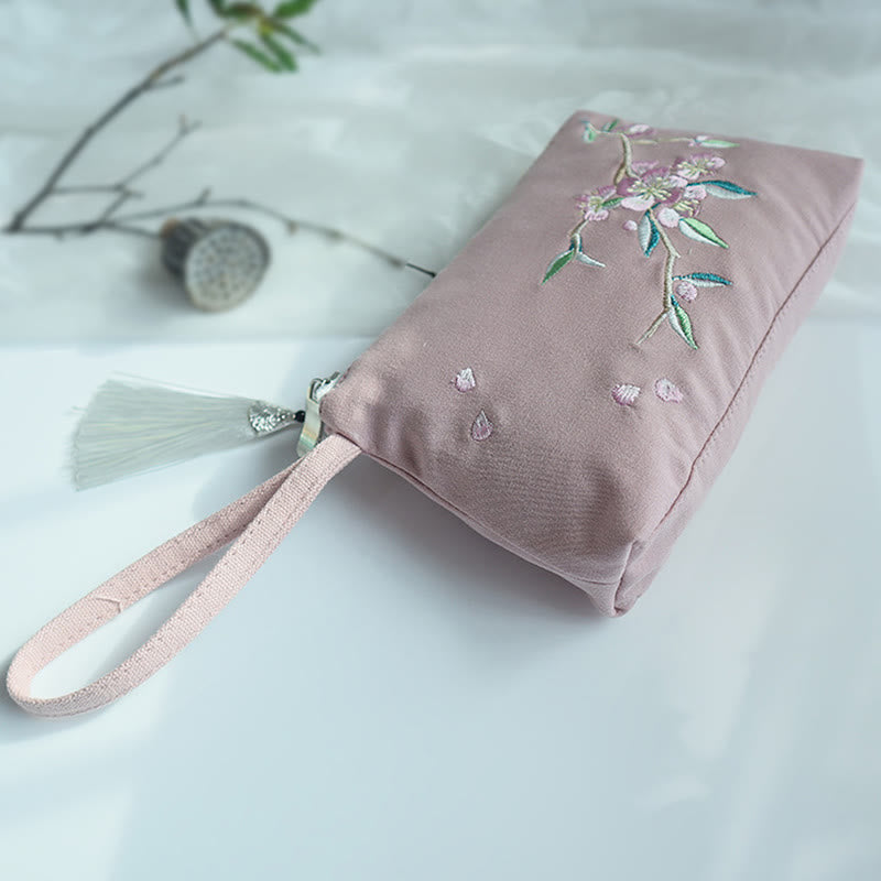 Small Flower Plum Cherry Crane Peach Blossom Embroidery Canvas Wallet Shopping Purse - Image 24