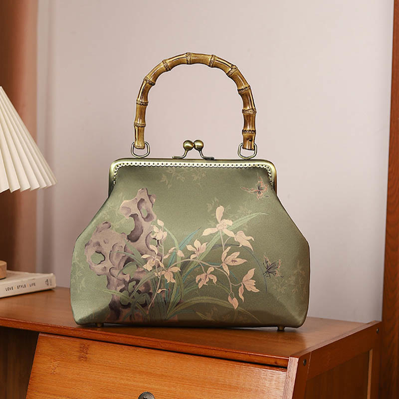 Green Plants Mountains Bamboo Handle Metal Chain Crossbody Bag Handbags - Image 3