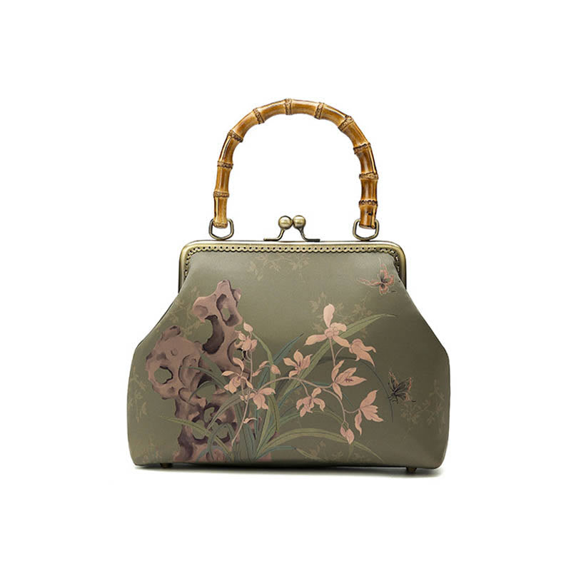 Green Plants Mountains Bamboo Handle Metal Chain Crossbody Bag Handbags - Image 8