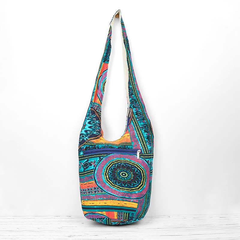 Blue Flower Pattern Cotton Crossbody Bag Shoulder Bag - Image 3