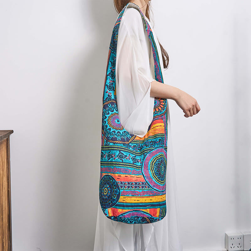 Blue Flower Pattern Cotton Crossbody Bag Shoulder Bag - Image 4