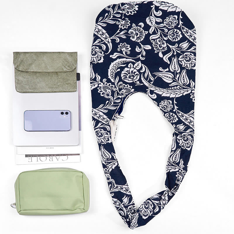 Navy Blue White Flower Pattern Cotton Crossbody Bag Shoulder Bag - Image 5