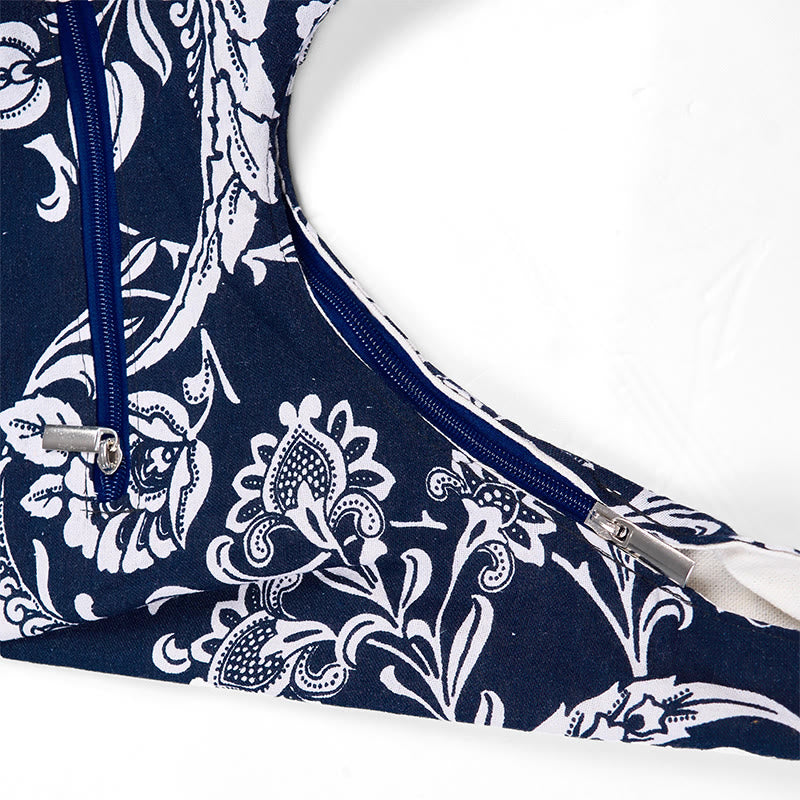 Navy Blue White Flower Pattern Cotton Crossbody Bag Shoulder Bag - Image 7
