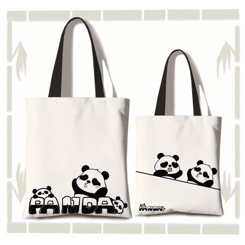 Large Capacity Handmade Canvas Cute Panda Commuter Shoulder Bag Shopping Bag - Image 4