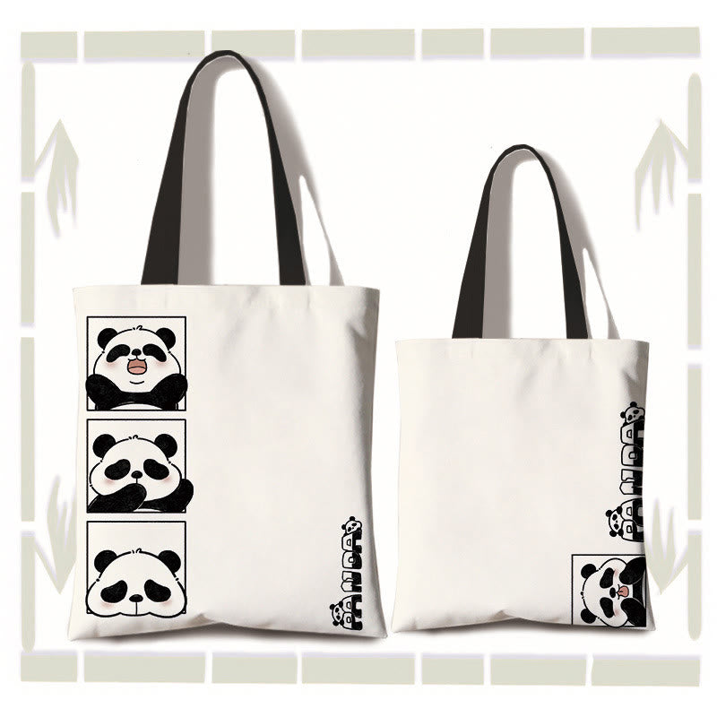 Large Capacity Handmade Canvas Cute Panda Commuter Shoulder Bag Shopping Bag - Image 2