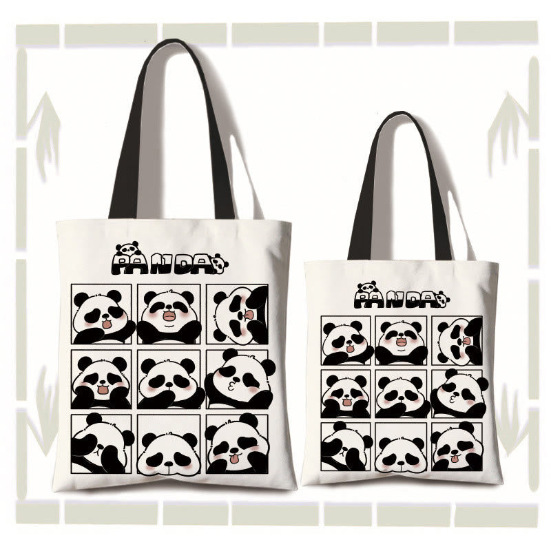 Large Capacity Handmade Canvas Cute Panda Commuter Shoulder Bag Shopping Bag - Image 3