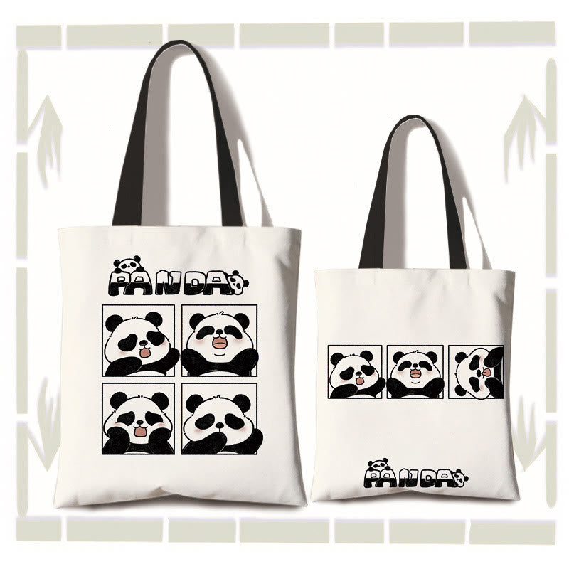 Large Capacity Handmade Canvas Cute Panda Commuter Shoulder Bag Shopping Bag - Image 5