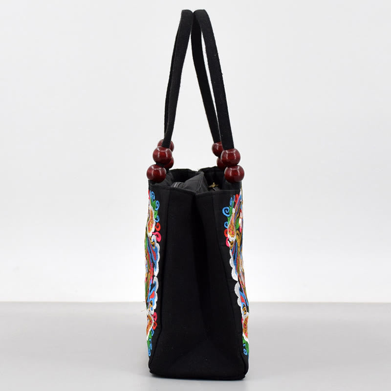 Galsang Inula Flower Peony Peacock Double-Sided Embroidery Canvas Shopping Purse Handbag - Image 6