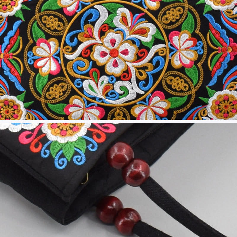 Galsang Inula Flower Peony Peacock Double-Sided Embroidery Canvas Shopping Purse Handbag - Image 8