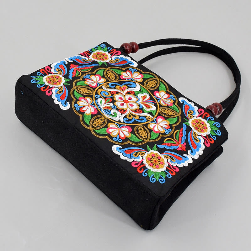 Galsang Inula Flower Peony Peacock Double-Sided Embroidery Canvas Shopping Purse Handbag - Image 4
