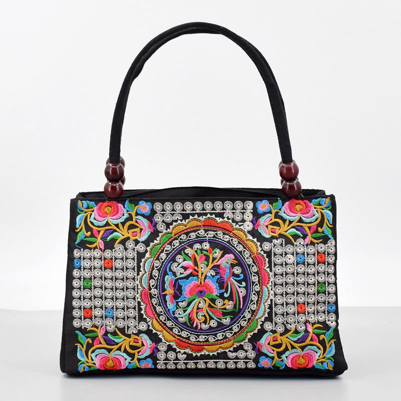 Galsang Inula Flower Peony Peacock Double-Sided Embroidery Canvas Shopping Purse Handbag - Image 10