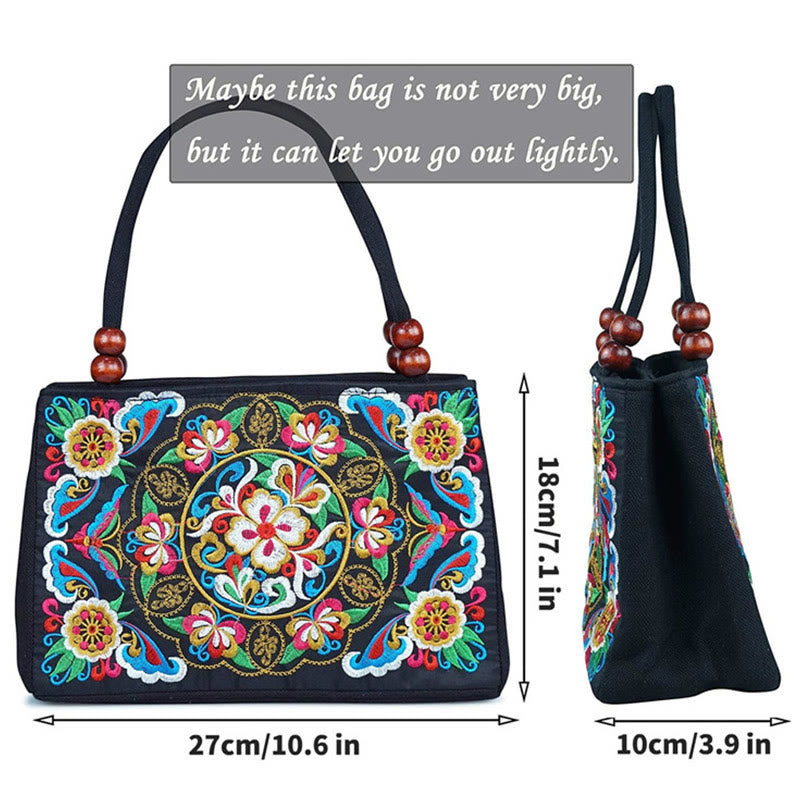 Galsang Inula Flower Peony Peacock Double-Sided Embroidery Canvas Shopping Purse Handbag - Image 9