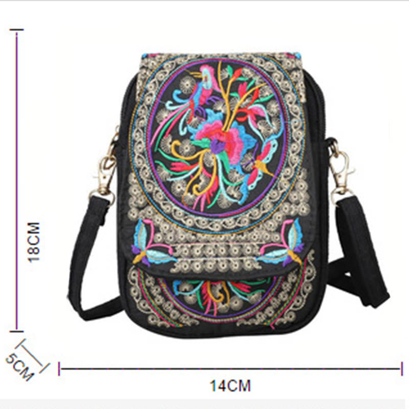 Inula Flower Peony Embroidery Canvas Shopping Purse Handbag Crossbody Bag - Image 12