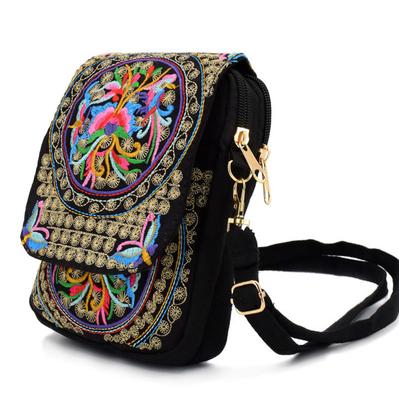 Inula Flower Peony Embroidery Canvas Shopping Purse Handbag Crossbody Bag - Image 7