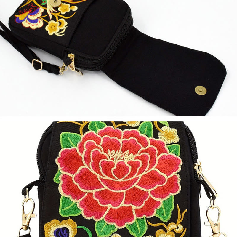 Inula Flower Peony Embroidery Canvas Shopping Purse Handbag Crossbody Bag - Image 4