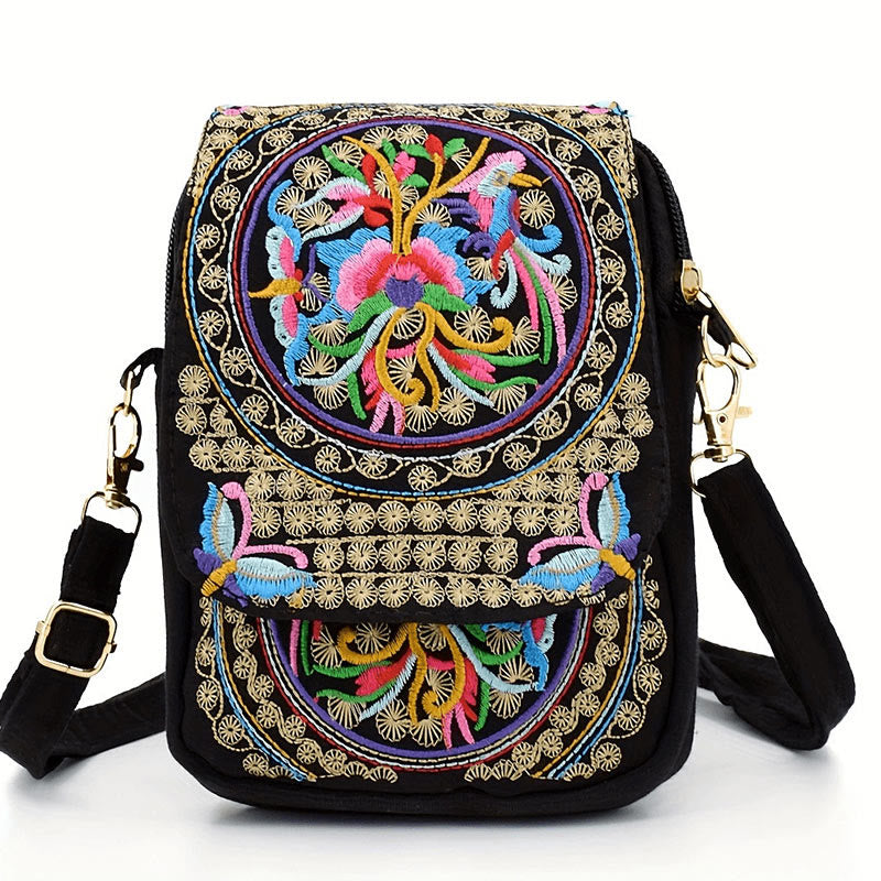 Inula Flower Peony Embroidery Canvas Shopping Purse Handbag Crossbody Bag - Image 6