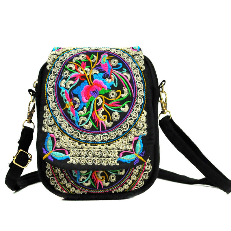 Inula Flower Peony Embroidery Canvas Shopping Purse Handbag Crossbody Bag - Image 8