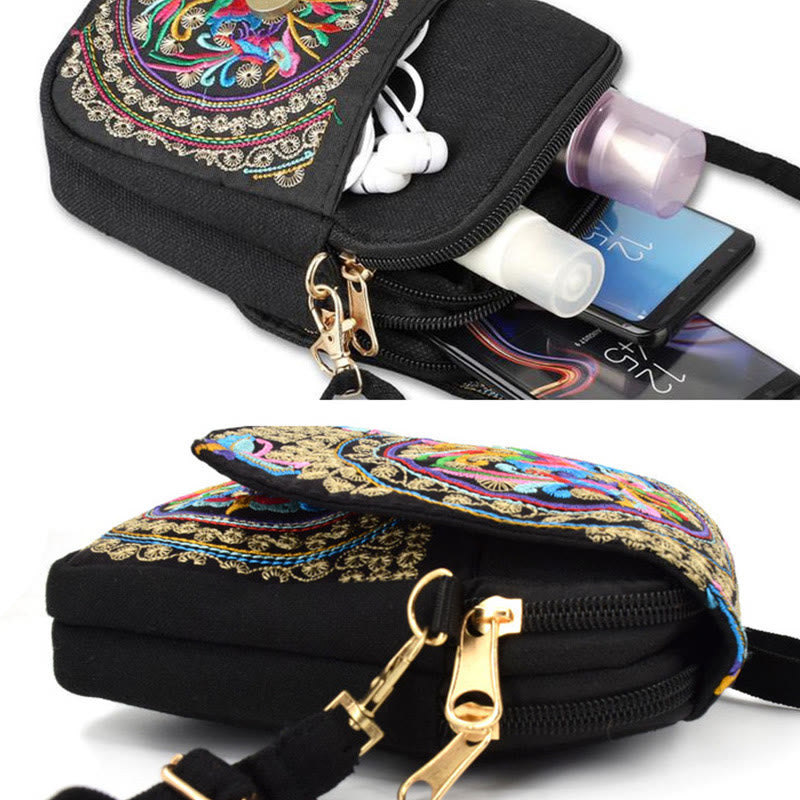 Inula Flower Peony Embroidery Canvas Shopping Purse Handbag Crossbody Bag - Image 10