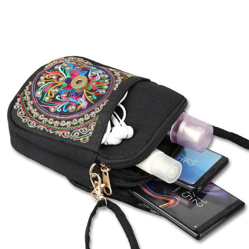 Inula Flower Peony Embroidery Canvas Shopping Purse Handbag Crossbody Bag - Image 9