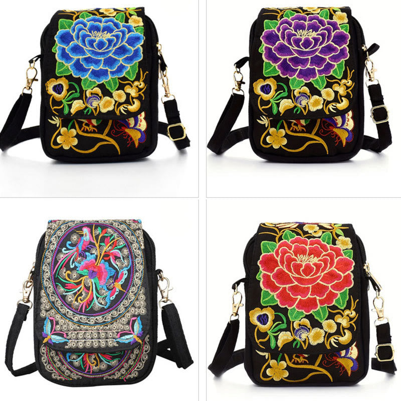 Inula Flower Peony Embroidery Canvas Shopping Purse Handbag Crossbody Bag - Image 13