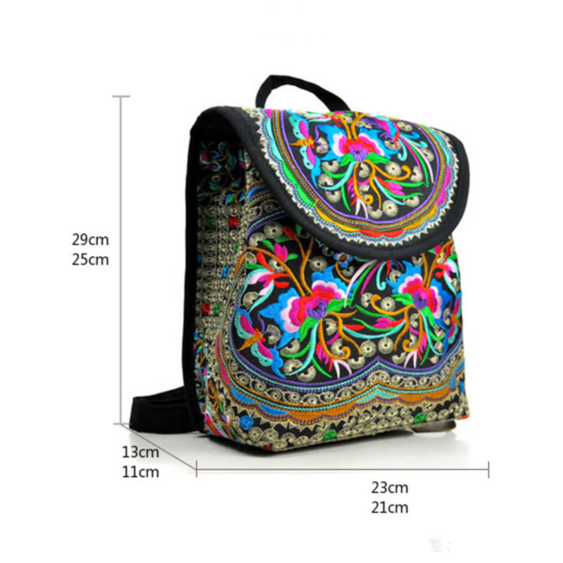 Peony Chinese Money Tree Embroidery Canvas Backpack - Image 11