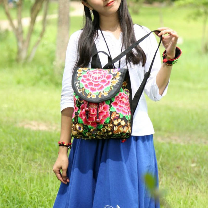 Peony Chinese Money Tree Embroidery Canvas Backpack - Image 14
