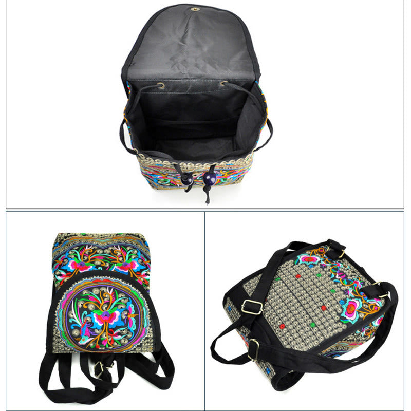 Peony Chinese Money Tree Embroidery Canvas Backpack - Image 10