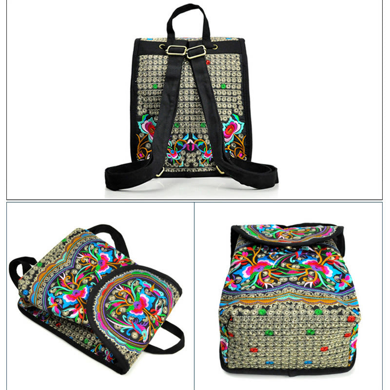 Peony Chinese Money Tree Embroidery Canvas Backpack - Image 9