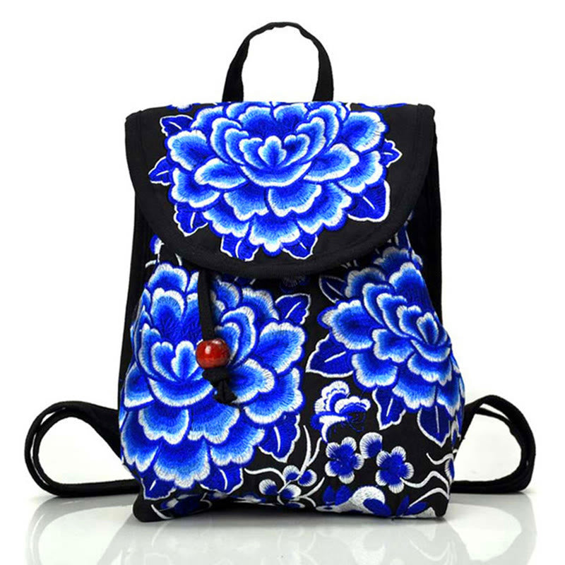 Peony Chinese Money Tree Embroidery Canvas Backpack - Image 4