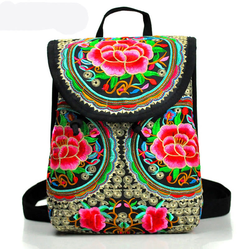 Peony Chinese Money Tree Embroidery Canvas Backpack - Image 12