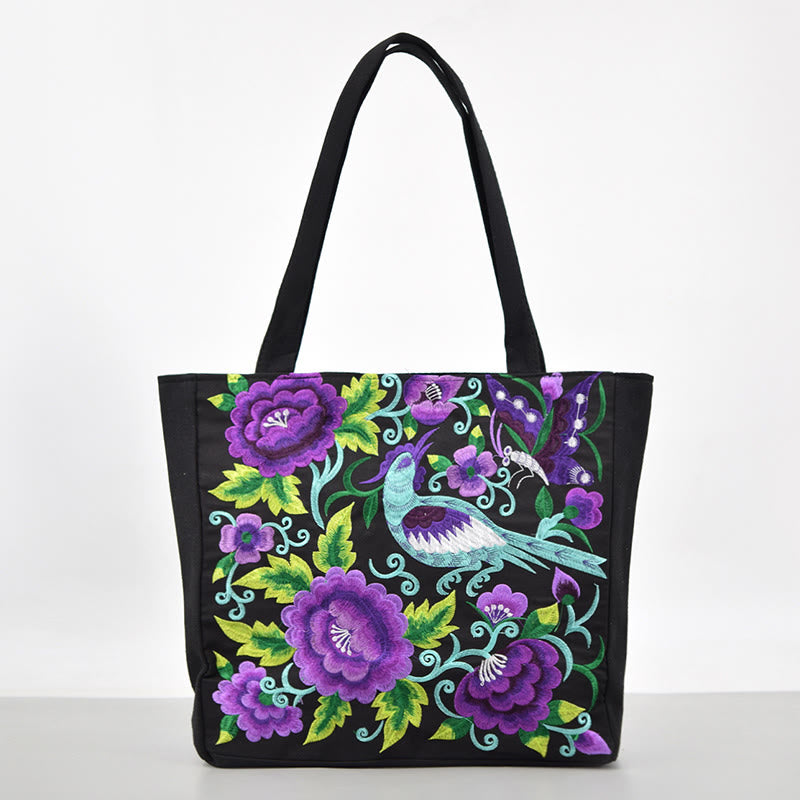 Galsang Magpie Peony Camellia Chrysanthemum Embroidery Canvas Shopping Purse Handbag Shoulder Bag - Image 9