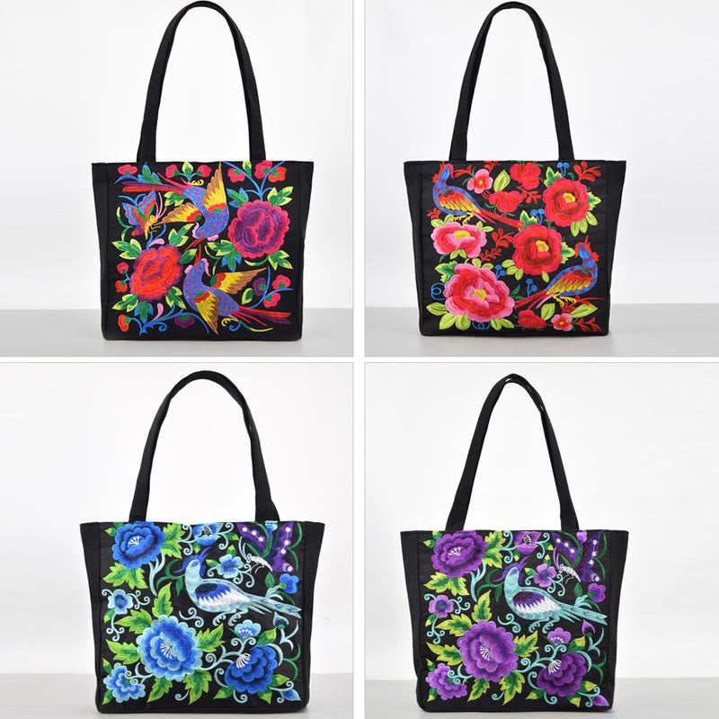 Galsang Magpie Peony Camellia Chrysanthemum Embroidery Canvas Shopping Purse Handbag Shoulder Bag - Image 21